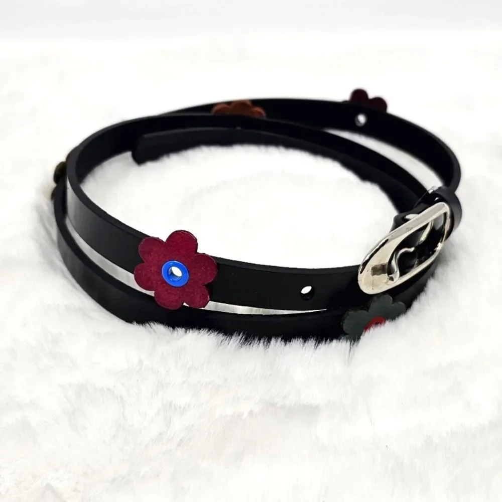Leather Y2K flower power silver color belt buckle